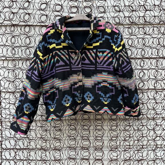 Vintage 90s ITF neon southwestern Aztec stripe woven tapestry jacket - Picture 5 of 9